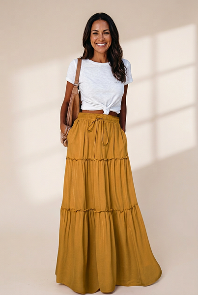 Women's Elegant Pleated Chiffon Long Skirt With Ruffle Hem