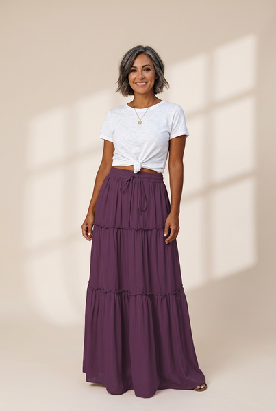 Women's Elegant Pleated Chiffon Long Skirt With Ruffle Hem