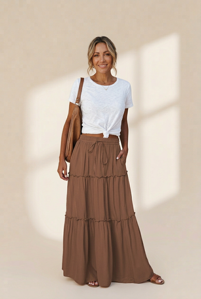 Women's Elegant Pleated Chiffon Long Skirt With Ruffle Hem
