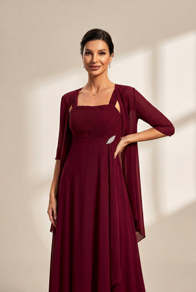 Women's Two-Piece Square Neck Chiffon A-Line Mother of the Bride Dress
