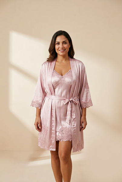 Women's 5 Piece Satin Pajama Set: Robe, Top, Shorts, Camisole, Pants made for easy styling and wardrobe coordination, with premium-like structure and