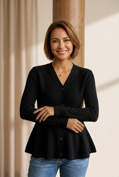 Women's Autumn Winter V-Neck Knitted Sweater with Peplum made for easy styling and wardrobe coordination, with premium-like structure and finish.
