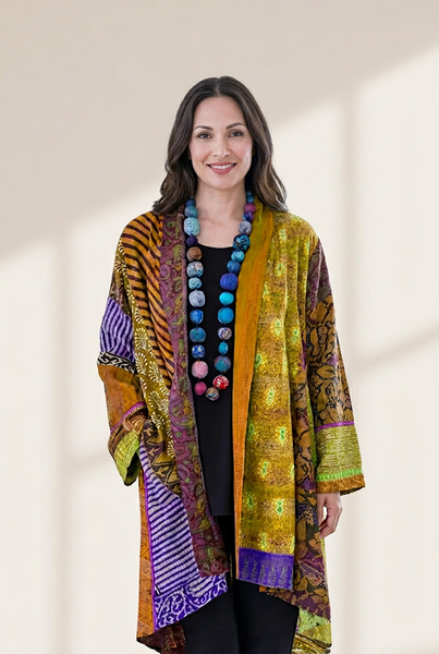 Women's Open Front Patchwork Kimono made for easy styling and wardrobe coordination, with premium-like structure and finish.