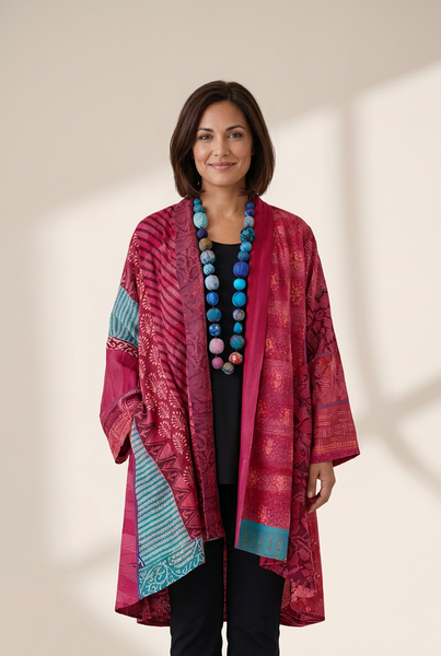 Women's Open Front Patchwork Kimono made for easy styling and wardrobe coordination, with premium-like structure and finish.