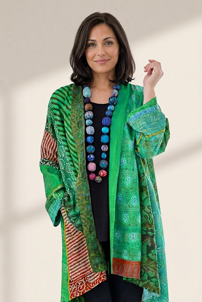 Women's Open Front Patchwork Kimono made for easy styling and wardrobe coordination, with premium-like structure and finish.