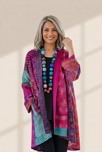 Women's Open Front Patchwork Kimono made for easy styling and wardrobe coordination, with premium-like structure and finish.