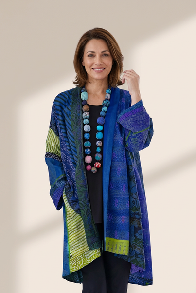 Women's Open Front Patchwork Kimono made for easy styling and wardrobe coordination, with premium-like structure and finish.