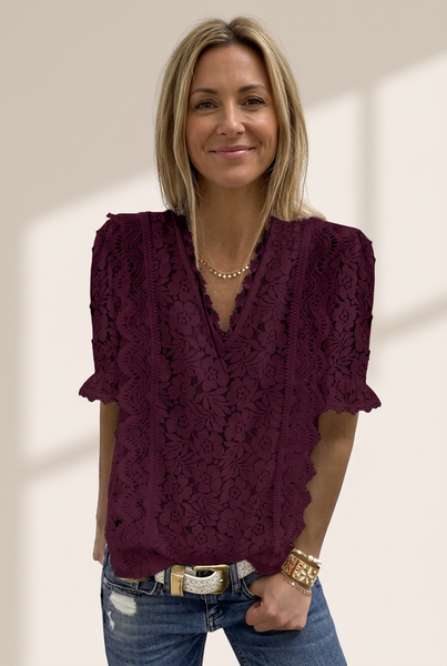 Women's Solid Color Lace Chiffon Women'S Loose Fit Pullover Top
