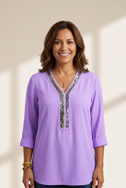 Women's Sequin Accent Top with practical styling and dependable silhouette control.