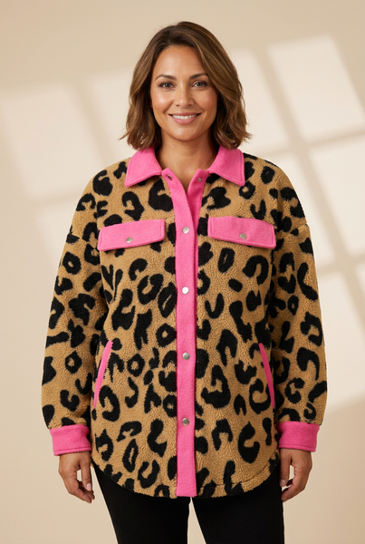 Women's Leopard Print Polar Fleece Cardigan Jacket For Women