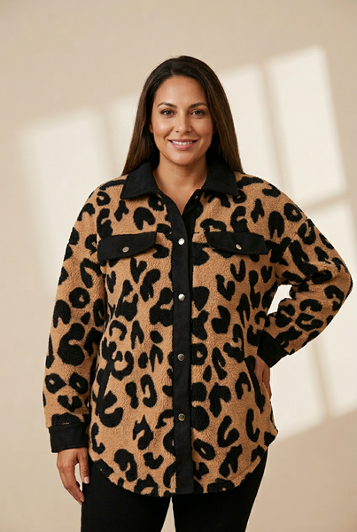 Women's Leopard Print Polar Fleece Cardigan Jacket For Women