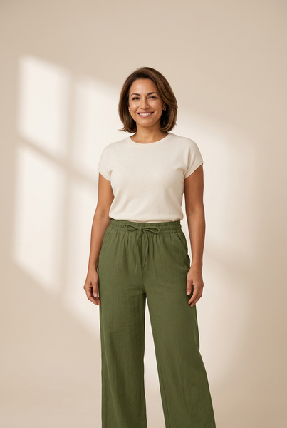 Women's Elastic Waist Linen Pants with Pockets