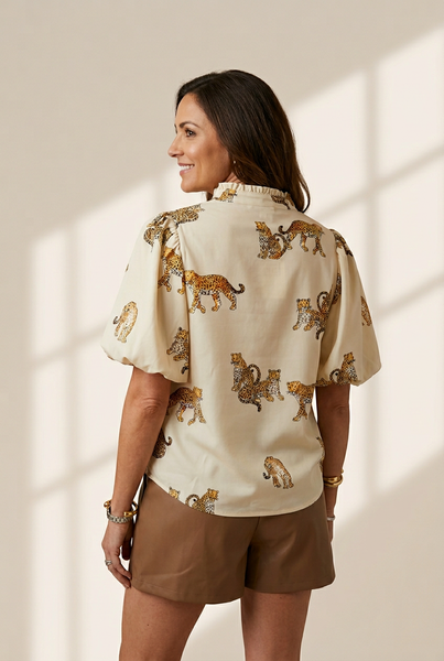 women's animal print shirt made for easy styling and wardrobe coordination, with premium-like structure and finish. with practical styling and