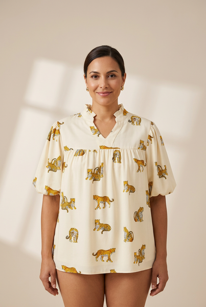 women's animal print shirt made for easy styling and wardrobe coordination, with premium-like structure and finish. with practical styling and