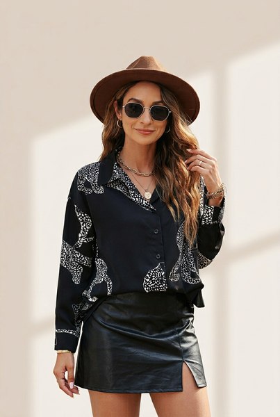 women's animal print shirt made for easy styling and wardrobe coordination, with premium-like structure and finish. with practical styling and
