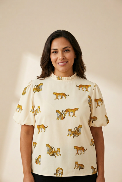 women's animal print shirt made for easy styling and wardrobe coordination, with premium-like structure and finish. with practical styling and