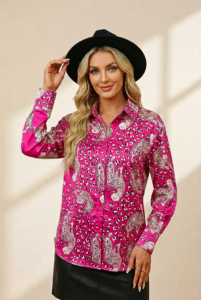 women's animal print shirt made for easy styling and wardrobe coordination, with premium-like structure and finish. with practical styling and