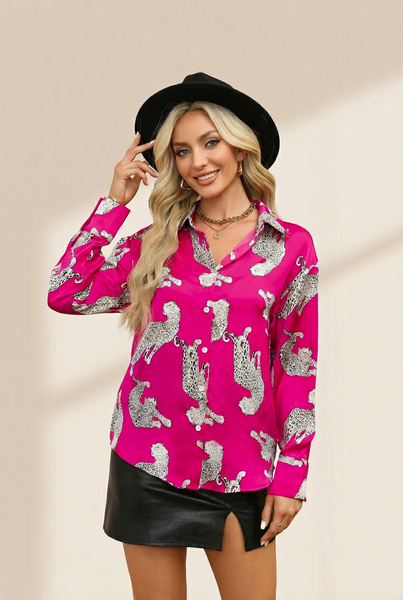women's animal print shirt made for easy styling and wardrobe coordination, with premium-like structure and finish. with practical styling and