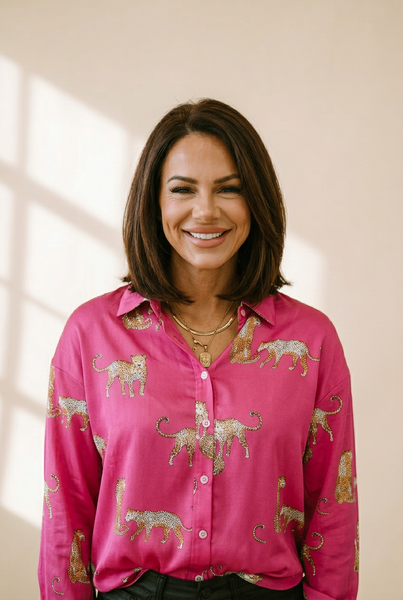 women's animal print shirt made for easy styling and wardrobe coordination, with premium-like structure and finish. with practical styling and