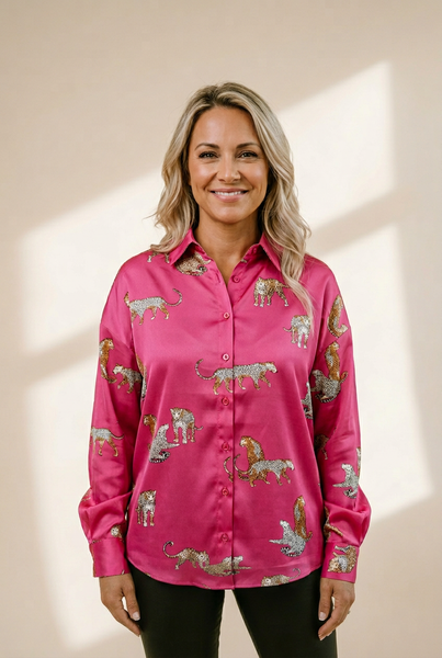 women's animal print shirt made for easy styling and wardrobe coordination, with premium-like structure and finish. with practical styling and