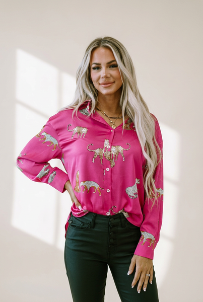women's animal print shirt made for easy styling and wardrobe coordination, with premium-like structure and finish. with practical styling and