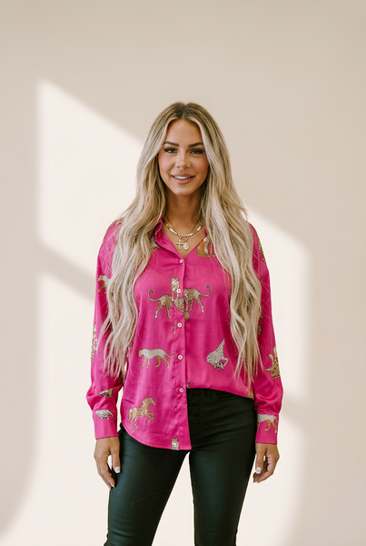 women's animal print shirt made for easy styling and wardrobe coordination, with premium-like structure and finish. with practical styling and