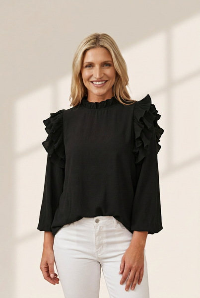 Elegant Long Sleeve Ruffle Blouse with practical styling and dependable silhouette control.