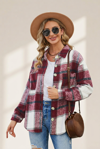 Women's Plus Size Plaid Shacket Jacket in Plus Size Outerwear