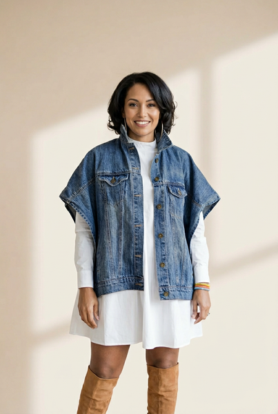 Women's Button-Down Denim Cape in Blouses & Shirts