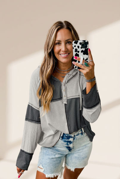 Striped and Color Block Henley Shirt with practical styling and dependable silhouette control.