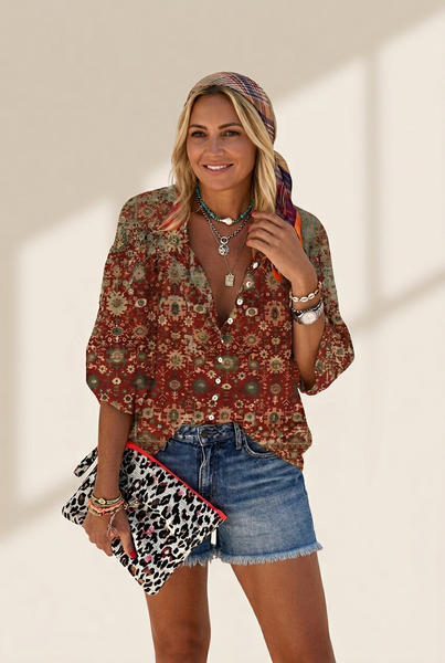 Women's 3/4 Sleeve Paisley Print Shirt in Blouses & Shirts