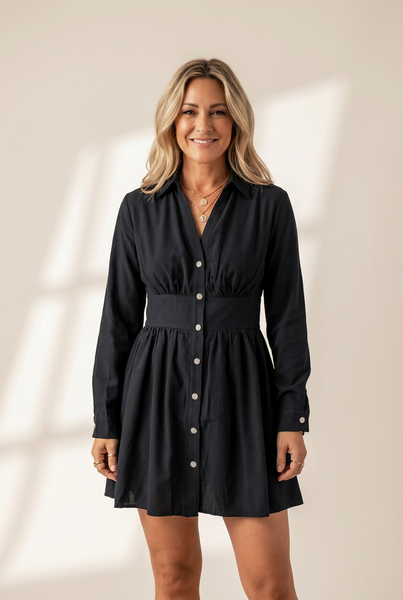 Women's Black Mini Shirt Dress in Mini Dresses