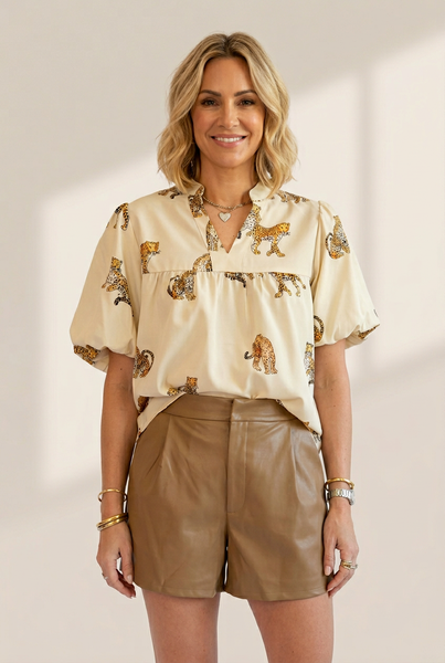 Leopard Print Button-Down Blouse with practical styling and dependable silhouette control.