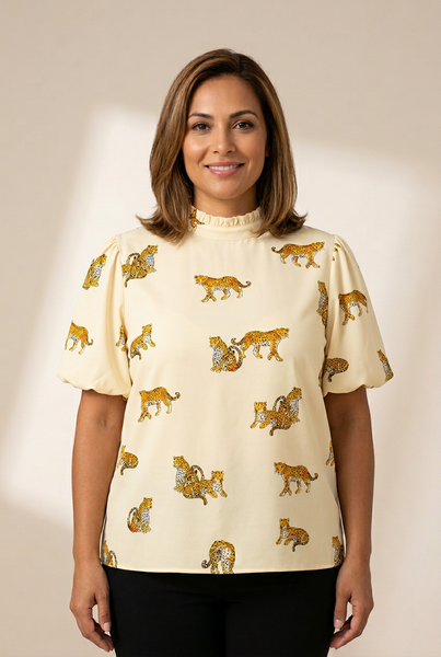 Leopard Print Button-Down Blouse with practical styling and dependable silhouette control.