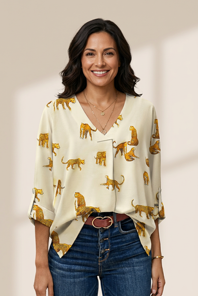 Leopard Print Button-Down Blouse with practical styling and dependable silhouette control.
