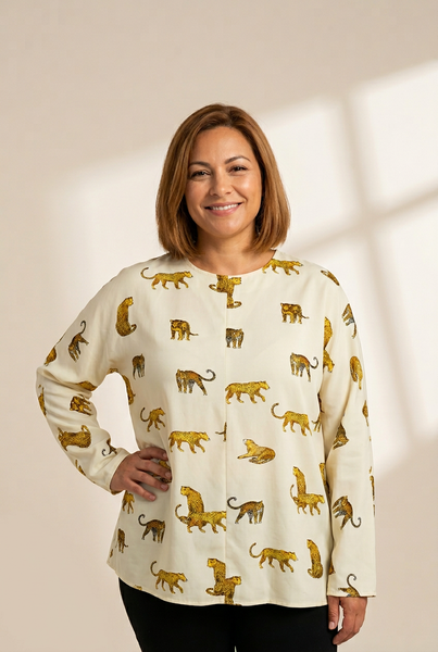 Leopard Print Button-Down Blouse with practical styling and dependable silhouette control.