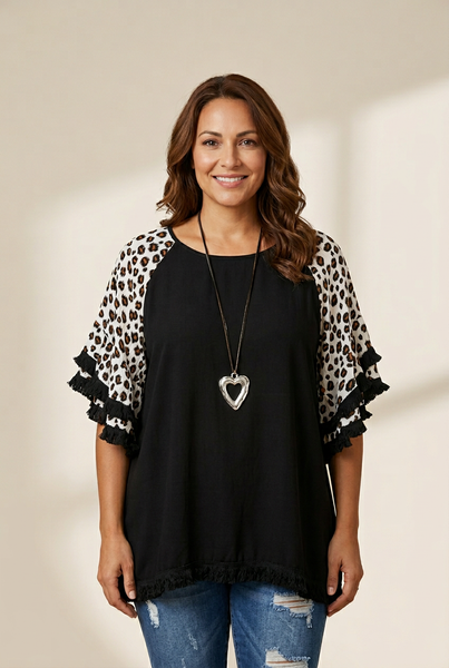 Women's Plus Size Leopard Print Bell Sleeve T-Shirt made for easy styling and wardrobe coordination, with premium-like structure and finish.
