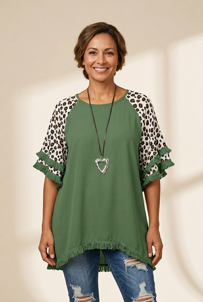 Women's Plus Size Leopard Print Bell Sleeve T-Shirt made for easy styling and wardrobe coordination, with premium-like structure and finish.