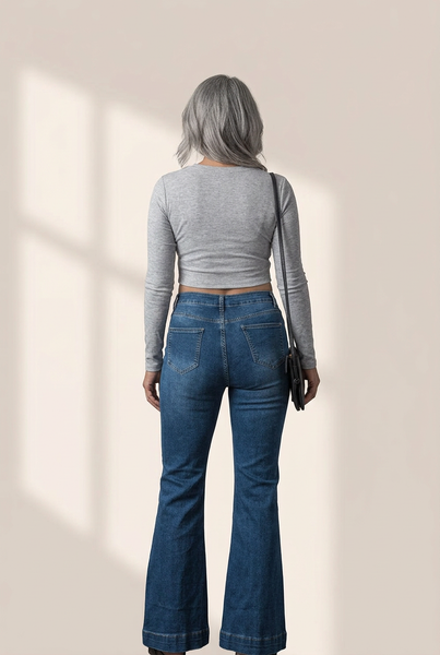Women's Seamed Flare Denim Pants in Pants & Culotte