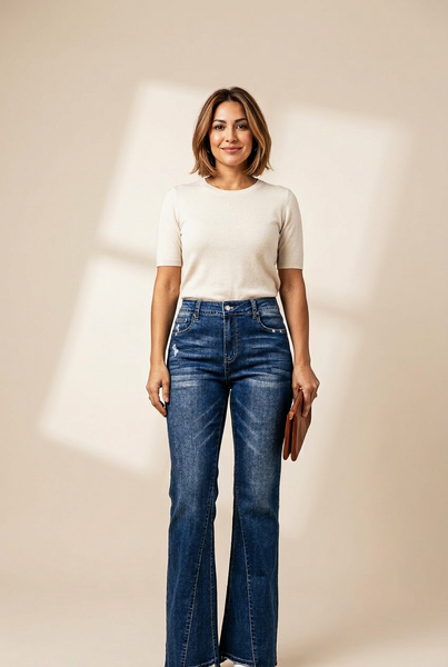 Women's Seamed Flare Denim Pants in Pants & Culotte