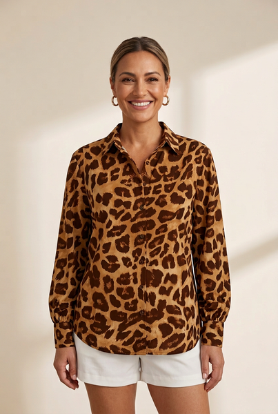 Women's Black and White Leopard Blouse in Blouses & Shirts