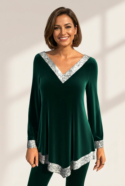 Women's Effortless Chic Lace Trim Top in Long Sleeve Tops