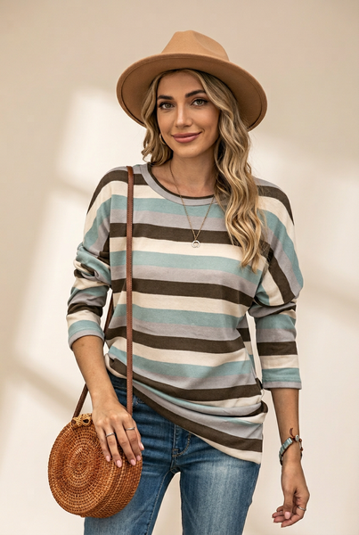 Women's Horizontal Striped Knit Sweater in Sweaters