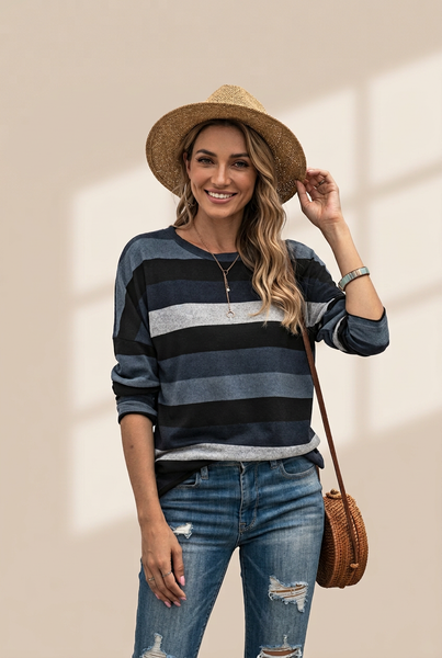 Women's Horizontal Striped Knit Sweater in Sweaters