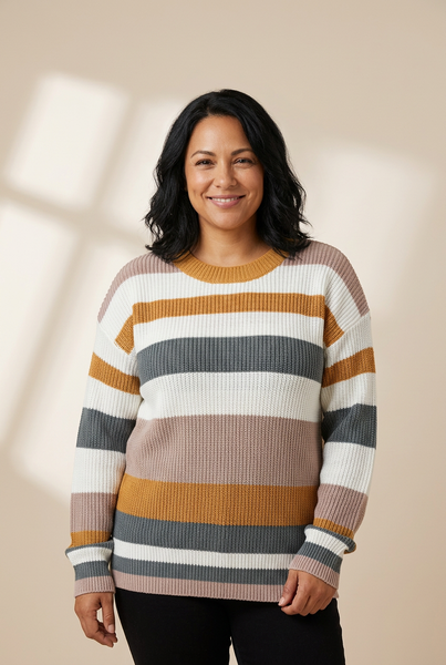 Women's Horizontal Striped Knit Sweater in Sweaters