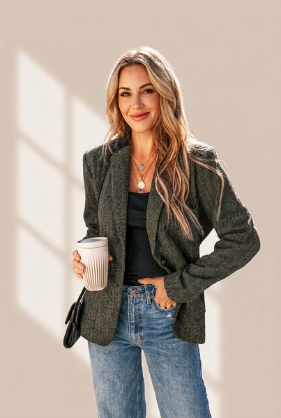 Women's Double-breasted Blazer and Pants Set with practical styling and dependable silhouette control.