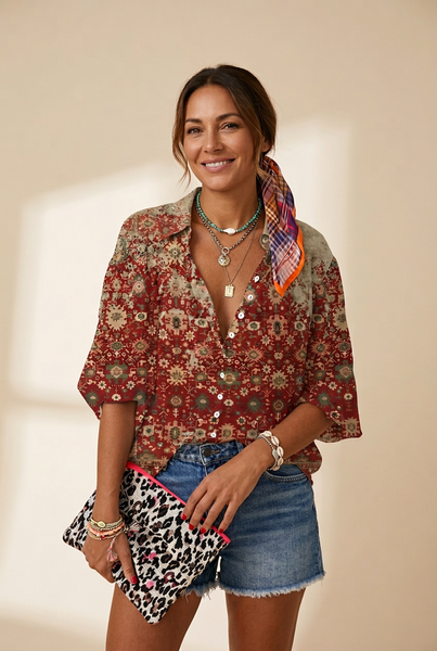 Women's Boho Chic Button-Up Shirt in Blouses & Shirts