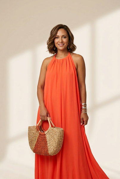 Solid Halter Neck Open Back Sleeveless Dress with practical styling and dependable silhouette control.