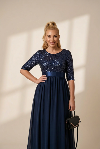 Floor-Length Sequin Evening Dress with practical styling and dependable silhouette control.