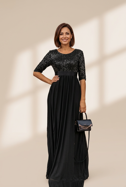 Floor-Length Sequin Evening Dress with practical styling and dependable silhouette control.